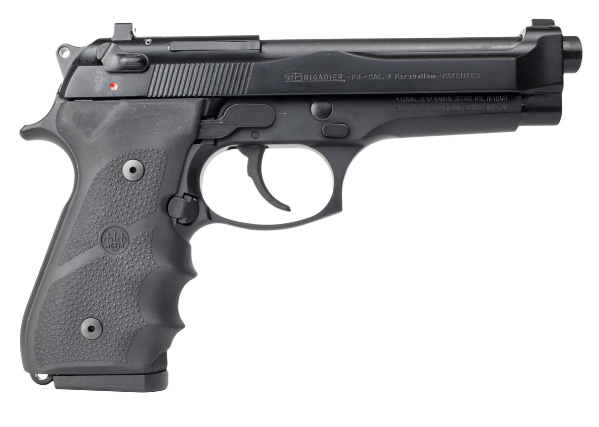 Beretta 92FS Brigadier *CA Compliant 9mm Luger Caliber with 4.90&quot; Barrel, 10+1 Capacity, Black Aluminum Finish Frame, Bruniton Finish Steel Slide &amp; Hogue Wraparound Rubber Grip
