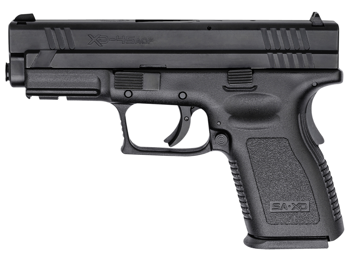 Springfield Armory XD9645 XD Compact *CA Compliant 45 ACP Caliber with 4&quot; Barrel, 10+1 Capacity, Black Finish Picatinny Rail Frame, Serrated Black Melonite Steel Slide &amp; Polymer Grip
