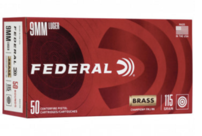 Federal Champion Training 9mm Luger 115 gr Full Metal Jacket (FMJ) 50 Per Box