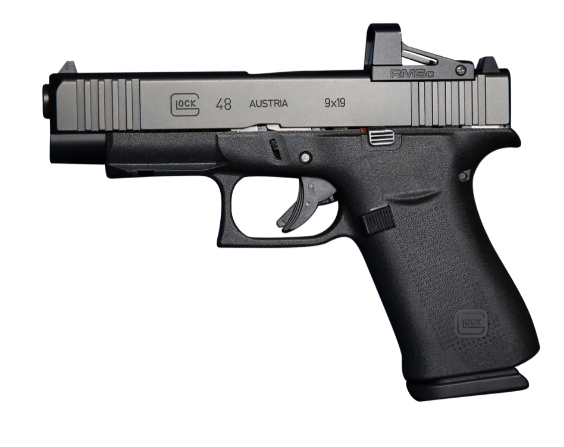 Glock G48 Compact MOS 9mm Luger Caliber with 4.17&quot; Glock Marksman Barrel, 10+1 Capacity, Overall Black Finish, Serrated/MOS Cut Steel Slide, Rough Texture Beavertail Polymer Grip &amp; Fixed Sights