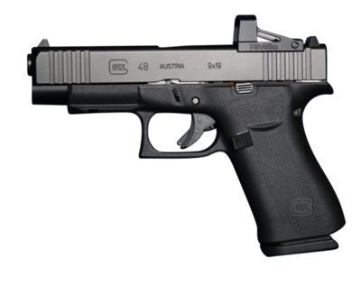Glock G48 Compact MOS 9mm Luger Caliber with 4.17&quot; Glock Marksman Barrel, 10+1 Capacity, Overall Black Finish, Serrated/MOS Cut Steel Slide, Rough Texture Beavertail Polymer Grip &amp; Fixed Sights