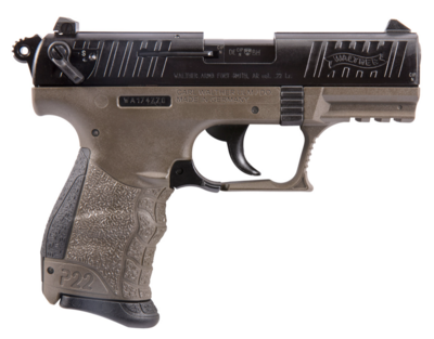 Walther Arms P22 *CA Compliant 22 LR Caliber with 3.42&quot; Barrel, 10+1 Capacity, Flat Dark Earth Finish Picatinny Rail Frame, Serrated Matte Black Tenifer Steel Slide &amp; Black Interchangeable Backstrap G