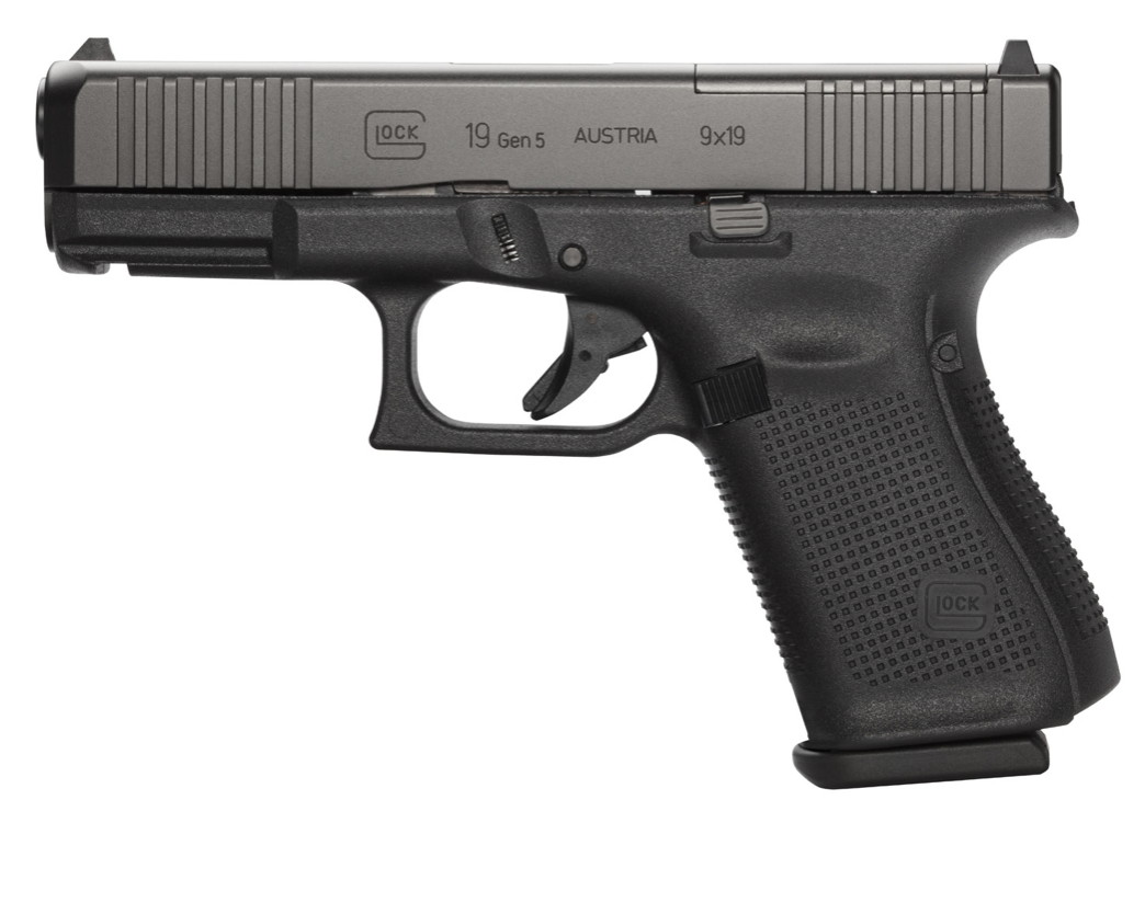 Glock MOS G19 Gen5 Compact MOS 9mm Luger Caliber with 4.02&quot; Glock Marksman Barrel, 10+1 Capacity, Overall Black Finish, Picatinny Rail Frame, Serrated/MOS Cuts nDLC Steel Slide, Rough Texture Intercha