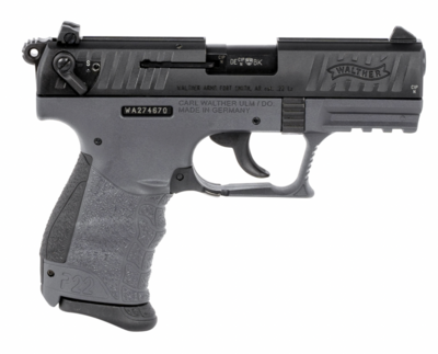 Walther Arms P22 *CA Compliant 22 LR Caliber with 3.42&quot; Barrel, 10+1 Capacity, Tungsten Gray Finish Picatinny Rail Frame, Serrated Matte Black Tenifer Steel Slide &amp; Black Interchangeable Backstrap Gri