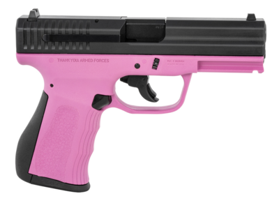 FMK C1 G2 9mm Luger Caliber with 4&quot; Barrel, 10+1 Capacity, Pink Finish Picatinny Rail &amp; Finger Groove Frame, Serrated Black Carbon Steel Slide &amp; Black Interchangeable Backstrap Grip