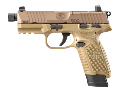 FN 66101006 502 Tactical 22 LR Caliber with 4.60&quot; Threaded Barrel, 10+1 or 15+1 Capacity, Overall Flat Dark Earth Finish, Picatinny Rail Frame, Serrated/Optic Cut Cut Slide &amp; Textured Polymer Grip Inc