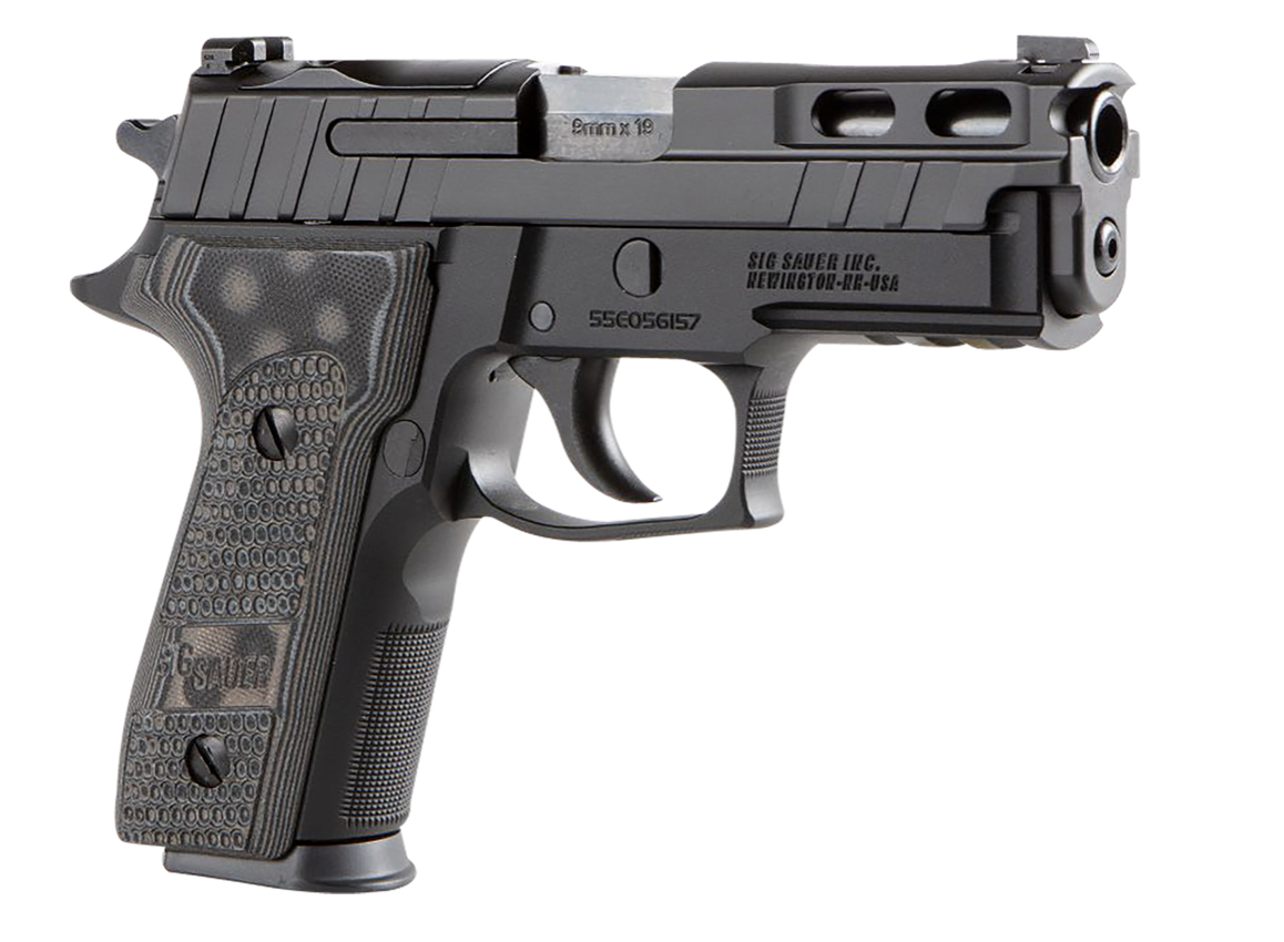 Sig Sauer SIG229 P229 Compact Pro 9mm Luger Caliber with 3.90&quot; Barrel, 15+1 Capacity, Overall Black Nitron Finish, Picatinny Rail &amp; Beavertail Frame, Serrated/Optic Cut, Ported Slide &amp; Black &amp; Gray G1
