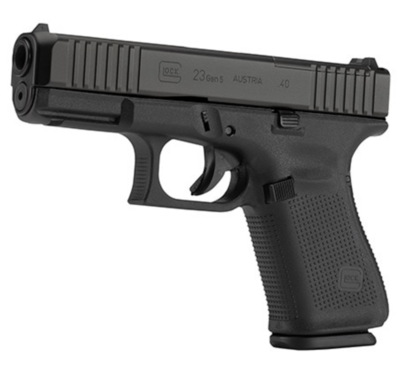 Glock G23 Gen5 Compact MOS 40 S&amp;W Caliber with 4.02&quot; Glock Marksman Barrel, 13+1 Capacity, Overall Black Finish, Picatinny Rail Frame, Serrated/MOS Cut nDLC Steel Slide, Rough Texture Interchangeable 