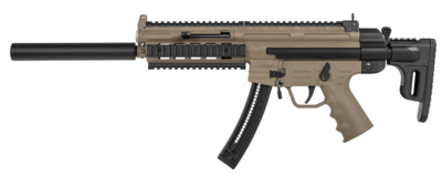 GSG GSG-16 22 LR Caliber with 10 or 22+1 Capacity, 16.25&quot; Barrel, Tan Metal Finish &amp; Collapsible with Storage Compartment Black Stock Right Hand (Full Size)