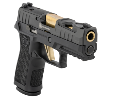 Sig Sauer P320V002 P320 XCarry Spectre 9mm Luger Caliber with 3.90&quot; TiN Gold Finish Barrel, 17+1 Capacity, Overall Black Finish Stainless Steel, Serrated Nitron Slide, XCompact Laser Engraved Polymer