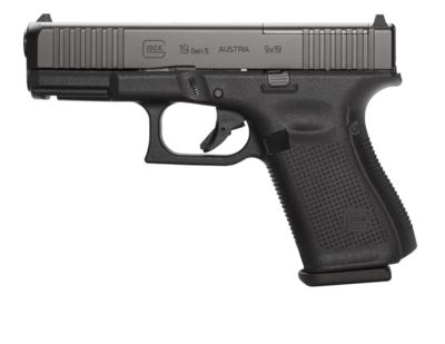 Glock G19 Gen5 Compact MOS 9mm Luger 4.02&quot; Glock Marksman Barrel 15+1, Black Frame &amp; MOS nDLC Slide, Rough Texture Modular Backstrap, Reversible Mag. Catch, Ambidextrous Slide Stop, Optics Ready