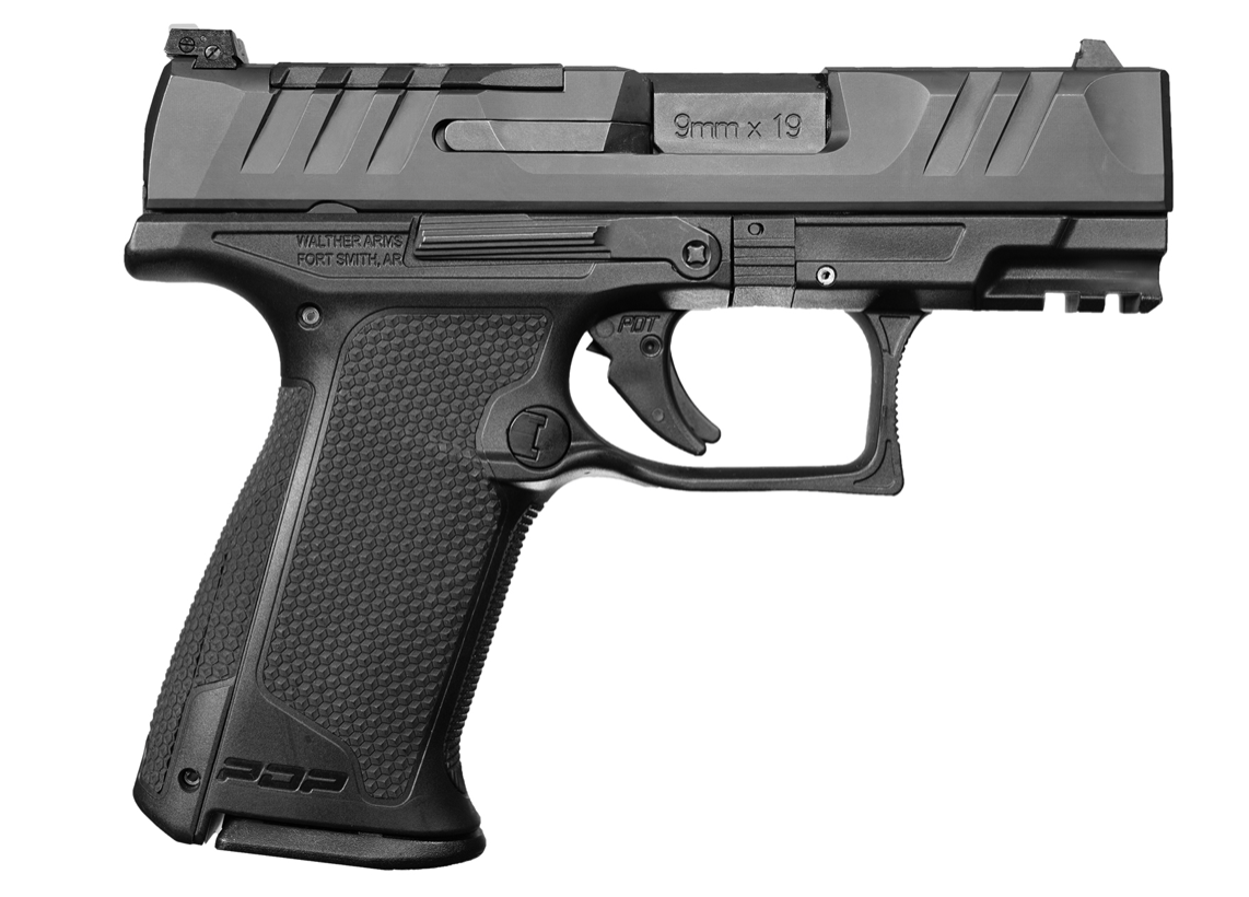 Walther Arms PDP F-Series 9mm Luger Caliber with 3.50&quot; Barrel, 15+1 Capacity, Black Finish Picatinny Rail Frame, Serrated/Optic Cut Black Steel Slide &amp; Performance Duty Textured Interchangeable Backst
