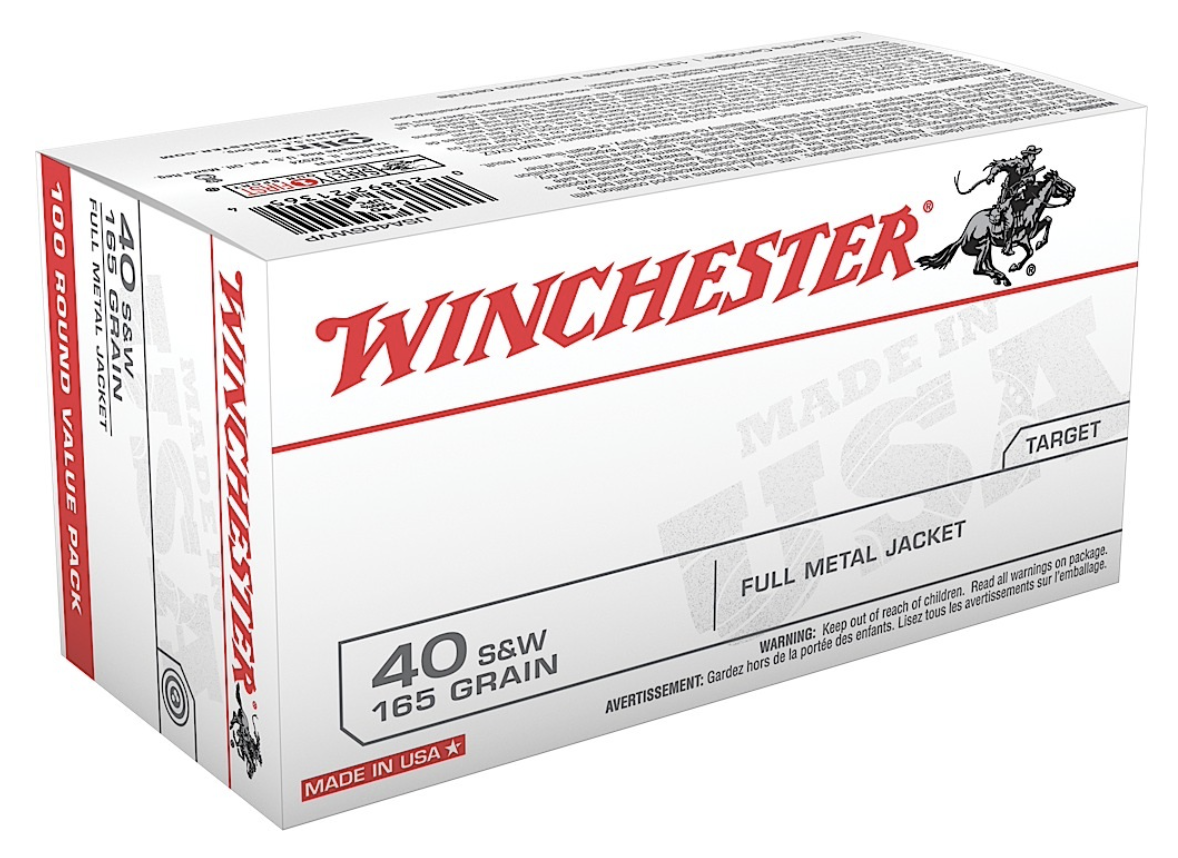 Winchester Ammo 40 S&amp;W 165 gr Full Metal Jacket (FMJ) 100 Bx