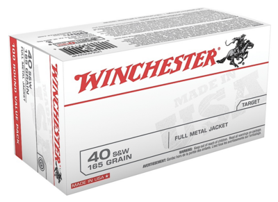 Winchester Ammo 40 S&amp;W 165 gr Full Metal Jacket (FMJ) 100 Bx