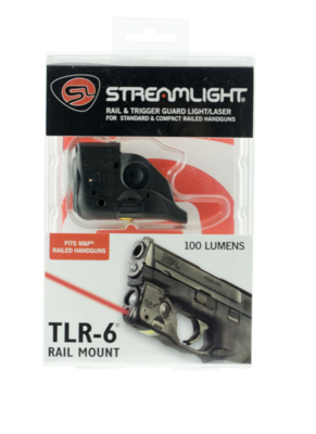 Streamlight 69293 TLR-6 Weapon Light w/Laser For Handgun 100 Lumens Output White LED Light Red Laser 89 Meters Beam Trigger Guard Mount Black Polymer