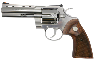 Colt Mfg PYTHONSP4WTS Python 357 Mag Caliber with 4.25&quot; Vent Rib Barrel, 6rd Capacity Cylinder, Overall Semi-Bright Stainless Steel Finish &amp; Walnut Target Grip