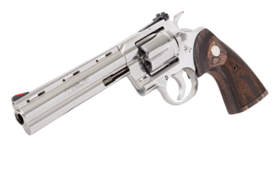 Colt Mfg PYTHONSP6WTS Python 357 Mag Caliber with 6&quot; Vent Rib Barrel, 6rd Capacity Cylinder, Overall Semi-Bright Stainless Steel Finish &amp; Walnut Target Grip