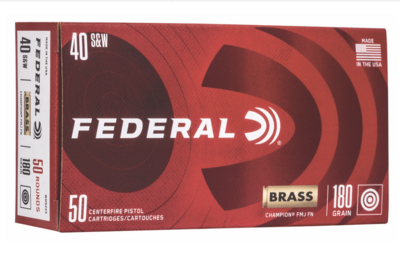 Federal Champion Training 40 S&amp;W 180 gr 1000 fps Full Metal Jacket (FMJ) 50 Bx