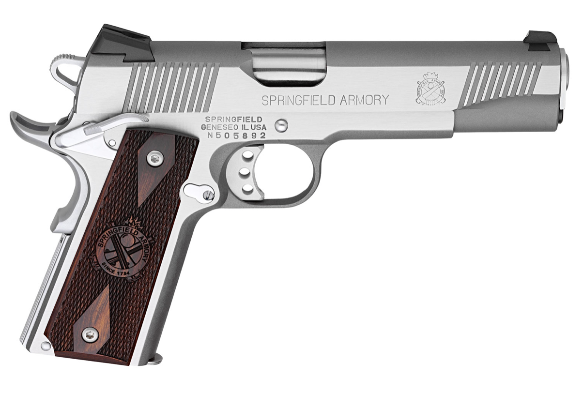 Springfield Armory PX9151LCA 1911 Loaded *CA Compliant 45 ACP 7+1 5&quot; Barrel, Stainless Steel Frame w/Beavertail, Serrated Slide, Crossed Cannon Cocobolo Grip