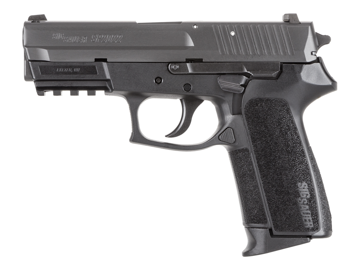 Sig Sauer E20229BSS SP2022 Carry 9mm Luger Caliber with 3.90&quot; Barrel, 15+1 Capacity, Overall Black Finish, Picatinny Rail Frame, Serrated Nitron Stainless Steel Slide &amp; Black Polymer Grip