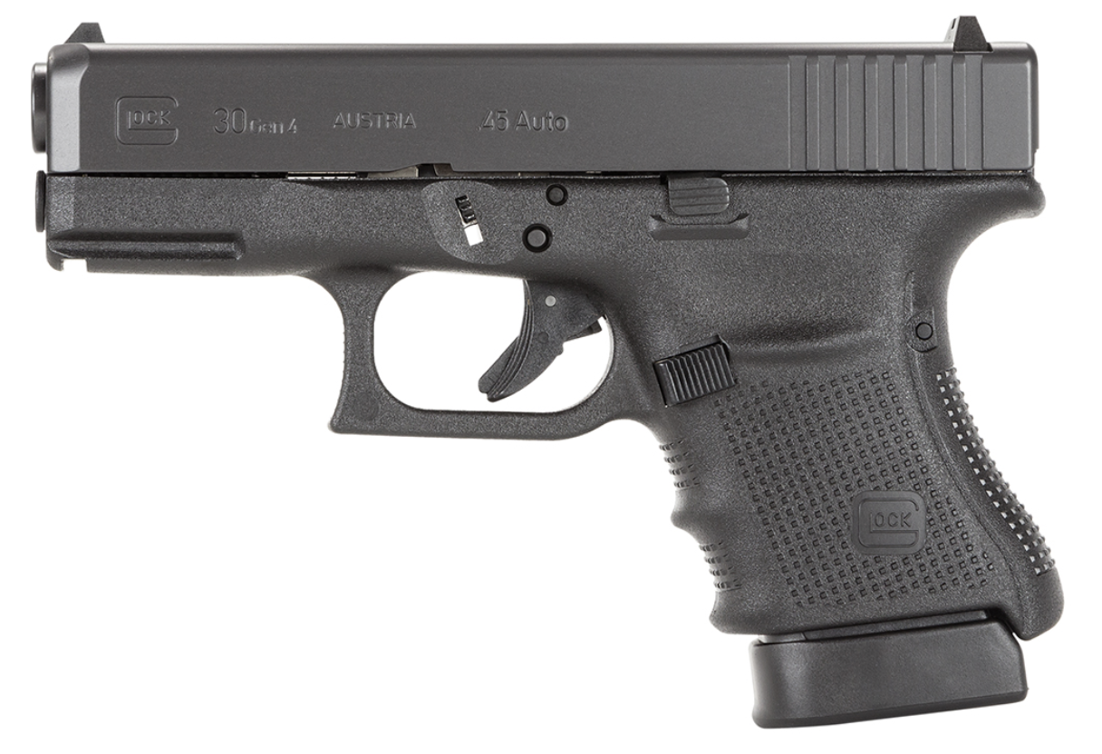 Glock G30 Gen4 Subcompact 45 ACP 3.78&quot; Barrel 10+1, Black Frame &amp; Slide, Finger Grooved Rough Texture Grip, Modular Backstrap, Reversible Mag. Catch, Safe Action Trigger