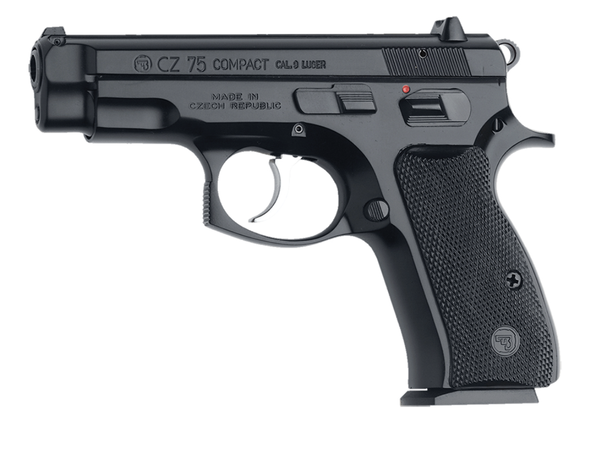 CZ-USA 01190 CZ 75 Compact *CA Compliant 9mm Luger Caliber with 3.75&quot; Non-Tilted Barrel, 10+1 Capacity, Black Polycoat Finish Serrated Trigger Guard &amp; Beavertail Frame, Inside Railed Black Slide, Poly