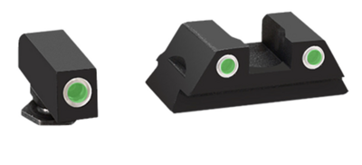 AmeriGlo GL430 Classic 3-Dot Night Sight Set Tritium Green with White Outline Front, Green with White Outline Rear Black Frame for Glock 42,43,43x,48 Gen1-5