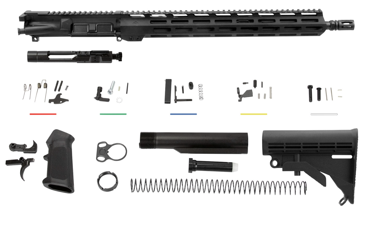 AIM Sports  Complete AR-15 Build Kit 5.56x45mm NATO 16&quot; Black Hardcoat Anodized Aluminum Rec Chrome Moly Barrel with Mid-Length Gas Tube for AR-15