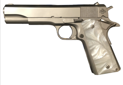 Rock Island 56418 GI Standard FS *CA Compliant 45 ACP Caliber with 5&quot; Barrel, 8+1 Capacity, Overall Matte Nickel Finish Steel, Beavertail Frame, Serrated Slide &amp; Mother of Pearl Grip