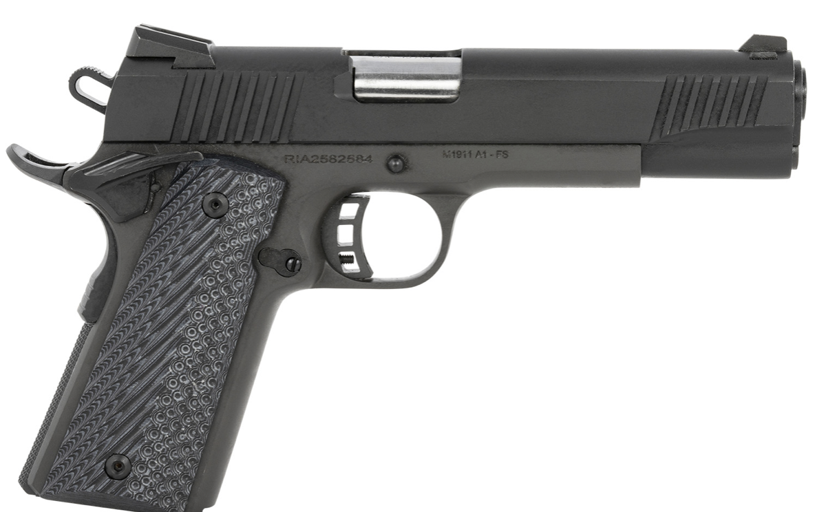 Rock Island M1911-A1 Standard FS 45 ACP 8+1 5&quot; Barrel, Black Parkerized Steel Frame w/Beavertail, Parkerized Serrated Slide, Black/Gray G10 Grip, Grip Safety