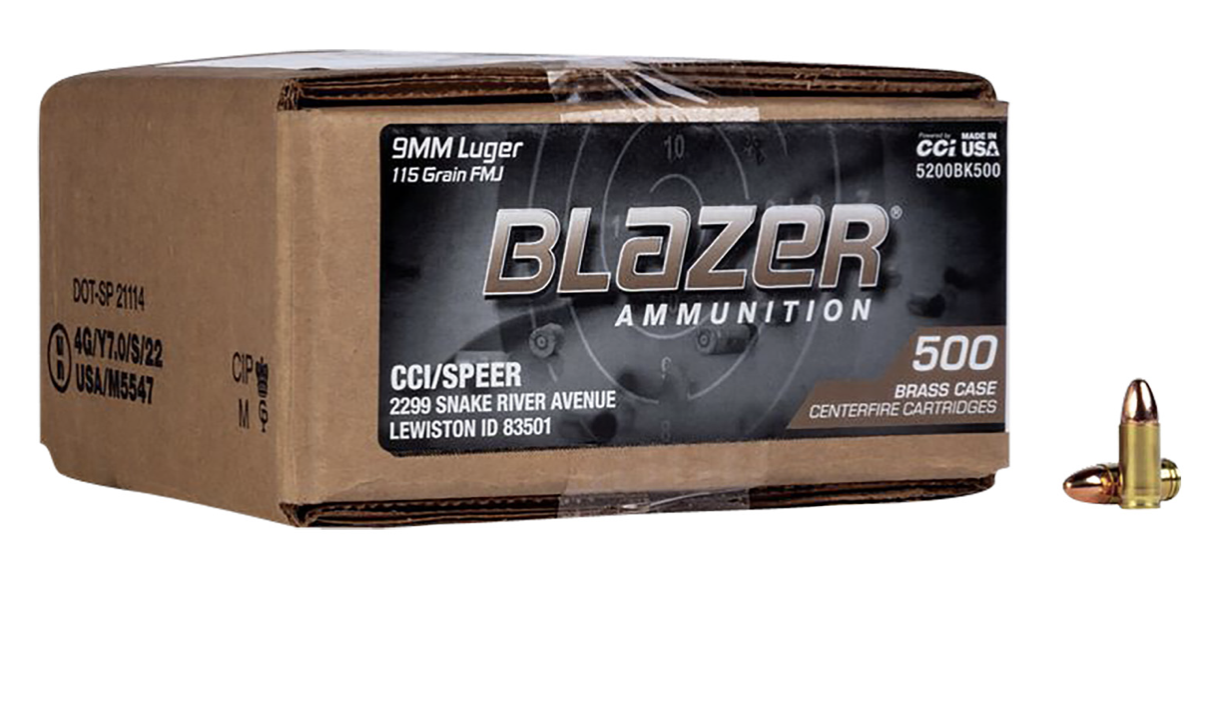 CCI  Blazer Brass 9mm Full Metal Jacket (FMJ) 115GR 500 RD Case