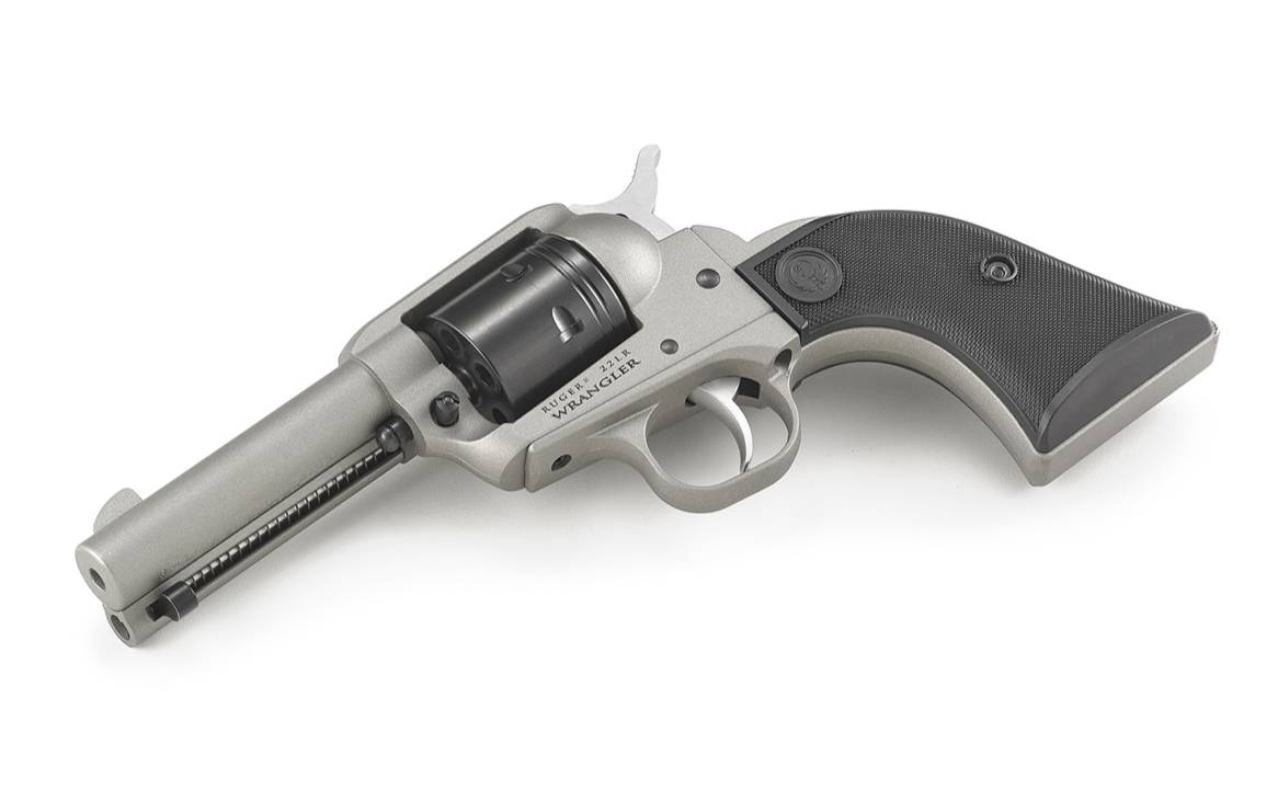 Ruger 2053 Wrangler 22 LR 6rd Shot 3.75&quot;, Silver Cerakote Barrel &amp; Frame, Black Cerakote Cylinder, Black Checkered Polymer Grips