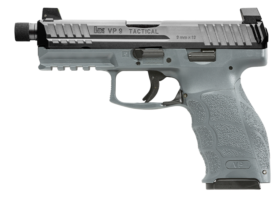 HK 81000786 VP Tactical Optic Ready 9mm Luger 17+1 4.70&quot; Threaded Barrel, Exclusive Gray Polymer Frame w/Picatinny Acc. Rail, Serrated Black Steel Slide, Interchangeable Backstrap, Night Sights, Inclu