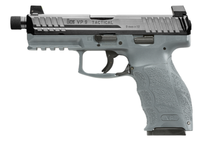 HK 81000786 VP Tactical Optic Ready 9mm Luger 17+1 4.70&quot; Threaded Barrel, Exclusive Gray Polymer Frame w/Picatinny Acc. Rail, Serrated Black Steel Slide, Interchangeable Backstrap, Night Sights, Inclu