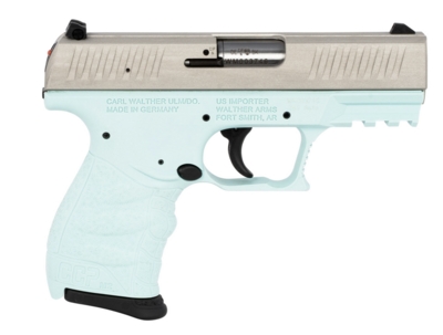 Walther Arms 5082512 CCP M2 380 ACP Caliber with 3.54&quot; Barrel, 8+1 Capacity, Angel Blue Finish Polymer Picatinny Rail Frame, Serrated Sliver Stainless Steel Slide &amp; Finger Grooved Polymer Grip