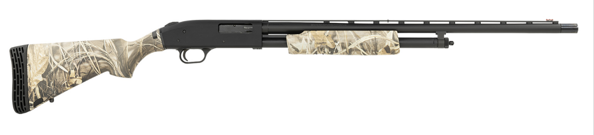 Mossberg 54321 500 20 Gauge 5+1 24&quot; Vent Rib Barrel, Black Parkerized Barrel/Receiver, Realtree Max-4 Flex Stock, Fiber Optic Sight, Manual Safety