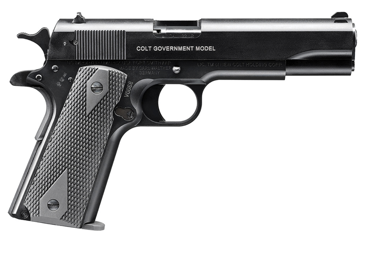 Walther Arms 517030410 1911 Colt Government A1 22 LR 10+1 5&quot; Matte Black Tenifer Serrated/Steel Slide, Black Zinc Alloy Frame w/Beavertail, Black Checkered Polymer Grips