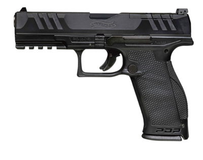 Walther Arms 2858126 PDP Optic Ready 9mm Luger Caliber with 4.50&quot; Barrel, 10+1 Capacity, Black Finish Picatinny Rail Frame, Serrated/Optic Cut Black Steel Slide &amp; Performance Duty Textured Polymer Gri