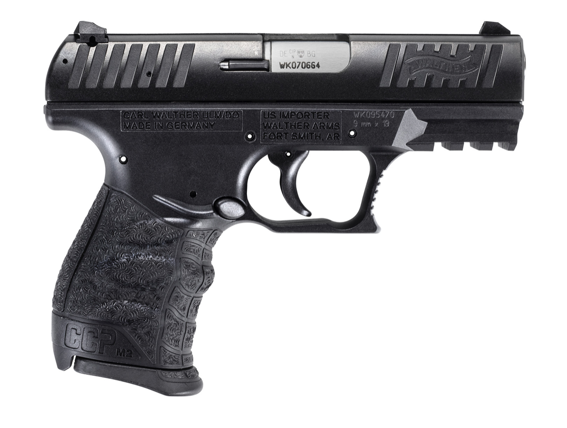 Walther Arms 5083500 CCP M2 + 9mm Luger 3.54&quot; Barrel 8+1, Polymer Frame With Picatinny Acc. Rail, Serrated Black Cerakote Steel Slide, Reversible Magazine Release, Manual Safety