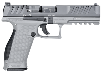 Walther Arms 2858401 PDP Optic Ready 9mm Luger Caliber with 5&quot; Barrel, 18+1 Capacity, Gray Finish Picatinny Rail Frame, Serrated/Optic Cut Black Steel Slide &amp; Performance Duty Textured Black Polymer G