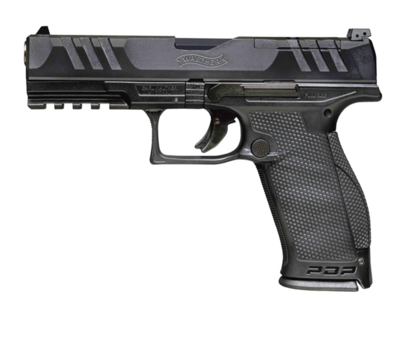 Walther Arms 2844001 PDP Optic Ready 9mm Luger Caliber with 5&quot; Barrel, 18+1 Capacity, Black Finish Picatinny Rail Frame, Serrated/Optic Cut Black Steel Slide &amp; Performance Duty Textured Polymer Grip