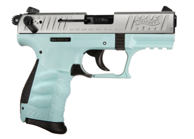 Walther Arms 5120760 P22 Q 22 LR 10+1 3.42&quot; Steel/Threaded Barrel, Stainless Steel Serrated/Steel Slide, Angel Blue Polymer Frame w/Picatinny Rail, Black Interchangeable Backstrap Grips