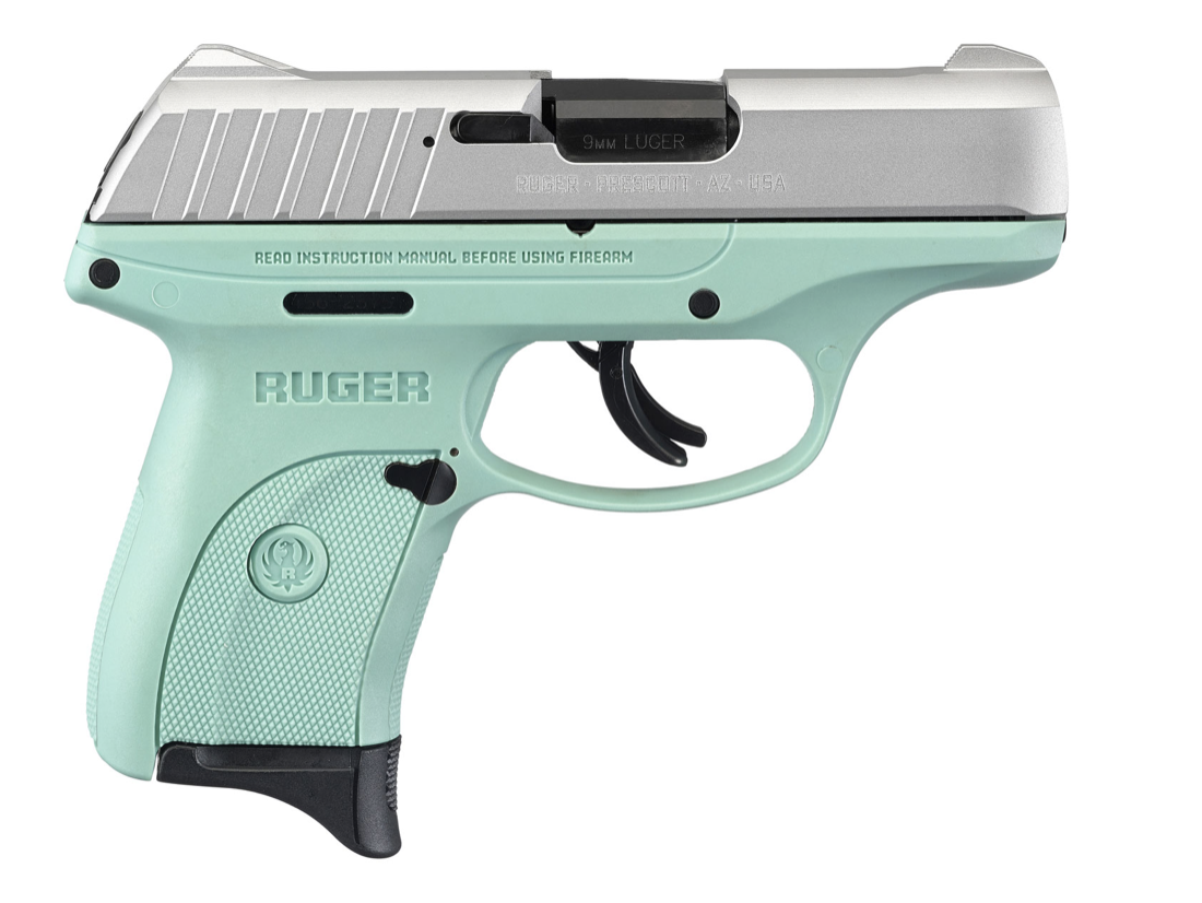 Ruger 13200 EC9s 9mm Luger Black Oxide Alloy Steel 3.12&quot; Barrel 7+1, Turquoise High Performance Glass-Filled Nylon Frame, Aluminum Cerakote Hardened Steel Slide
