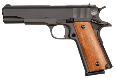 Rock Island 51421MA GI Standard FS *MA Compliant 45 ACP Caliber with 5&quot; Barrel, 8+1 Capacity, Overall Black Parkerized Finish Steel, Beavertail Frame, Serrated Slide &amp; Wood Grip