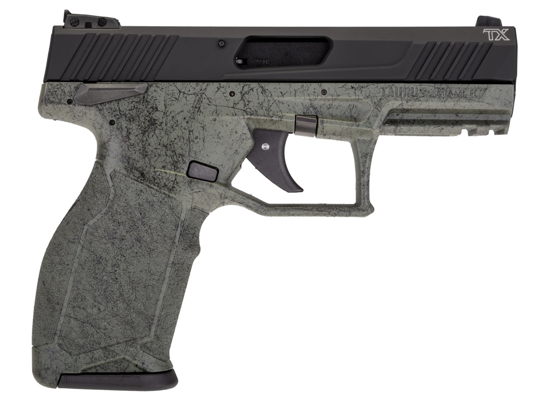 Taurus TX22 22 LR 10+1 4.10&quot; Black Anodized Serrated Slide, Green w/Black Splatter Polymer Frame w/Picatinny Rail, Green Black Splatter Polymer Grips