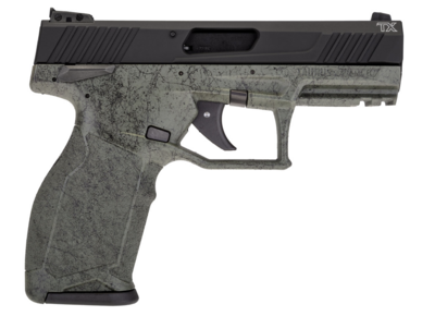Taurus TX22 22 LR 10+1 4.10&quot; Black Anodized Serrated Slide, Green w/Black Splatter Polymer Frame w/Picatinny Rail, Green Black Splatter Polymer Grips