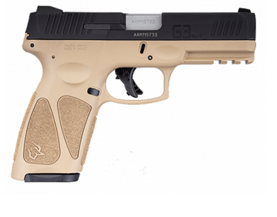 Taurus G3 9mm Luger Caliber with 4&quot; Barrel, 15+1 Capacity, Tan Finish Picatinny Rail Frame, Serrated Matte Black Steel Slide &amp; Polymer Grip Includes 2 Mags