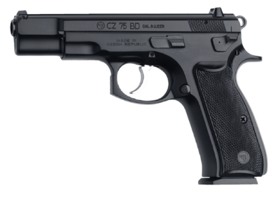 CZ-USA 91130 CZ 75 B 9mm Luger 16+1 4.60&quot; Non-Tilted, Cold Hammer Forged Barrel, Black Inside Railed Slide, Black Polycoat Steel w/Serrated Trigger Guard &amp; Beavertail, Black Plastic Grips