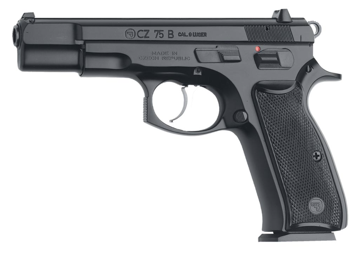 CZ-USA 91102 CZ 75 B 9mm Luger 16+1 4.60&quot; Non-Tilted, Cold Hammer Forged Barrel, Black Inside Railed Slide, Black Polycoat Steel w/Serrated Trigger Guard &amp; Beavertail, Black Plastic Grips