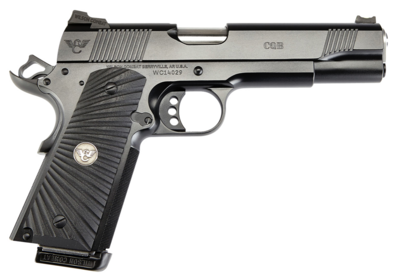 Wilson Combat CQBFS45A 1911 CQB Full Size 45 ACP Caliber with 5&quot; Barrel, 8+1 Capacity, Black Armor-Tuff Finish Carbon Steel Beavertail Frame, Serrated Black Carbon Steel Slide, Black G10 Starburst Gri